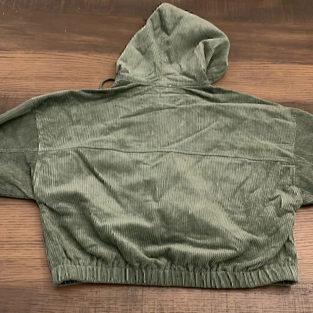MADE With Love Olive Green Corduroy Cropped Hoodie Jacket